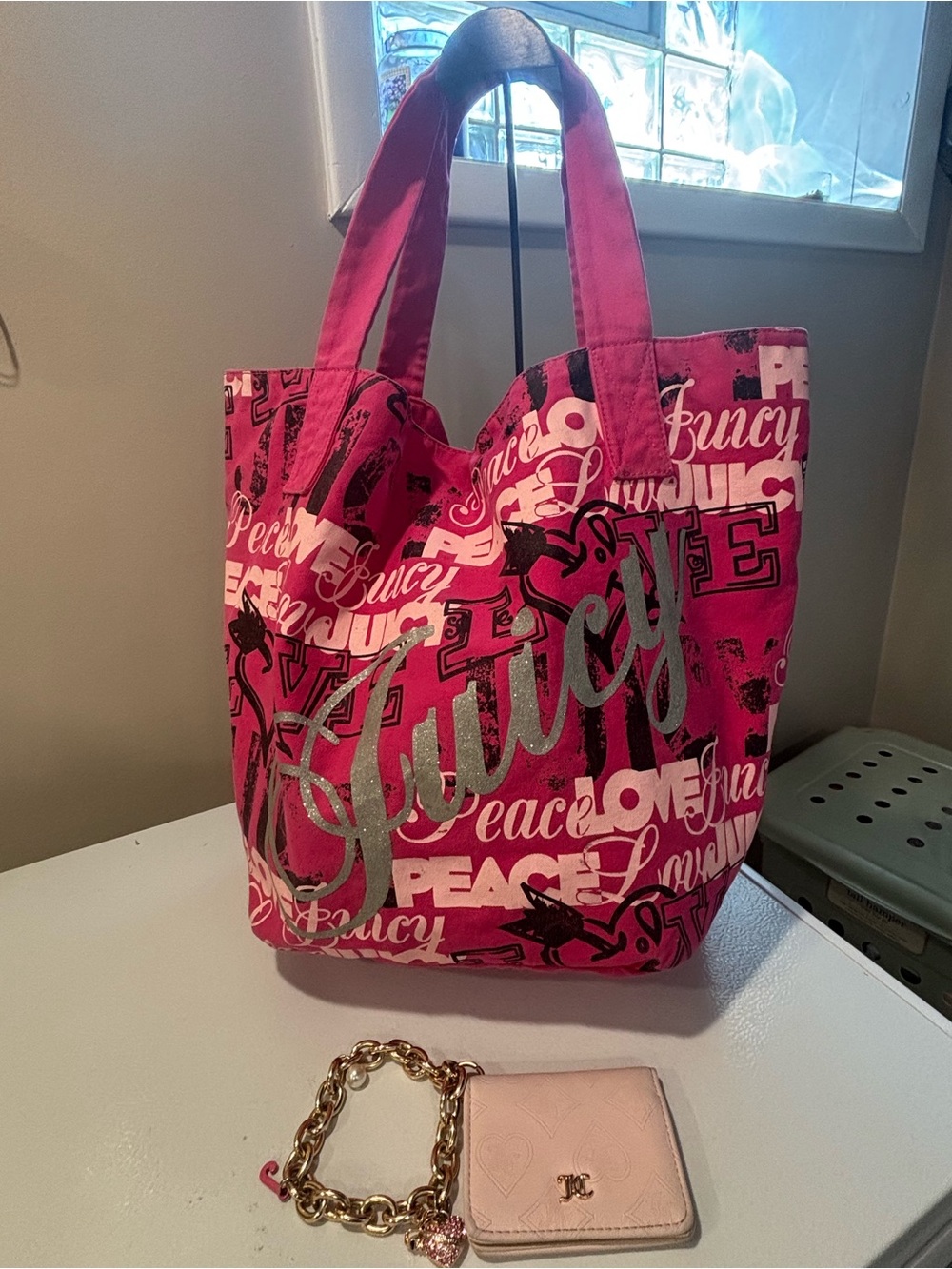 Juicy Couture Y2K Magenta Pink Large Logo Tote Bag And Wallet Bundle - Preowned